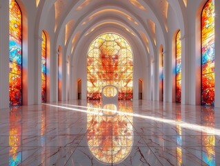 Grand cathedral stained glass illuminating interiors with stories of peace and harmony