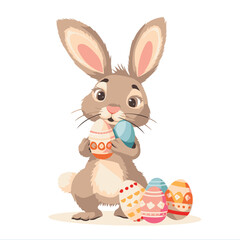 Vector cute cartoon rabbit with easter eggs