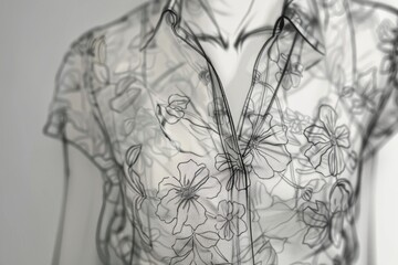 A black and white drawing of a woman's shirt. Can be used for fashion design or clothing-related projects