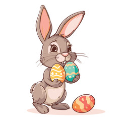Vector cute cartoon rabbit with easter eggs