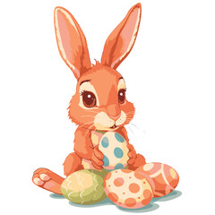 Vector cute cartoon rabbit with easter eggs