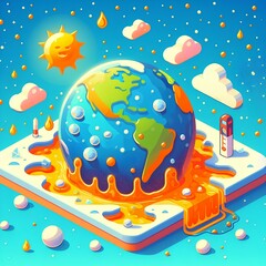 Fototapeta premium A cartoonish drawing of a globe with a fire on it and a thermometer showing a temperature 