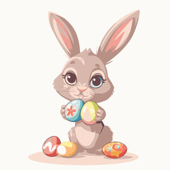 Vector cute cartoon rabbit with easter eggs