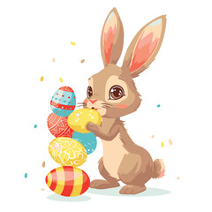 Vector cute cartoon rabbit with easter eggs