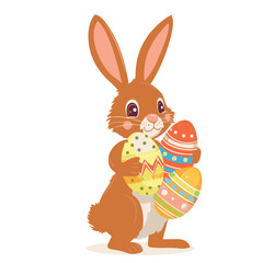 Vector cute cartoon rabbit with easter eggs