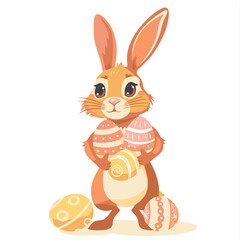 Vector cute cartoon rabbit with easter eggs