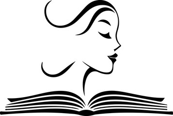 Elegant Woman and Open Book Symbol – Emblem for Literature and Feminine Beauty