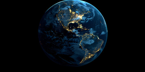Fototapeta na wymiar Stunning view of Earth's beauty from outer space Planet earth globe view from space showing realistic earth surface and world map with dark black background AI Generative 