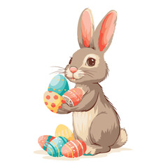 Vector cute cartoon rabbit with easter eggs