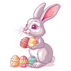 Vector cute cartoon rabbit with easter eggs