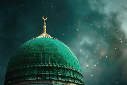 A picture of a green dome with a clock on top. This image can be used to depict landmarks, architecture, time, and historical sites