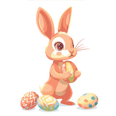 Vector cute cartoon rabbit with easter eggs