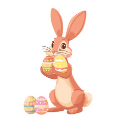 Vector cute cartoon rabbit with easter eggs