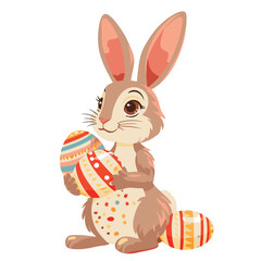 Vector cute cartoon rabbit with easter eggs