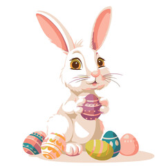 Vector cute cartoon rabbit with easter eggs