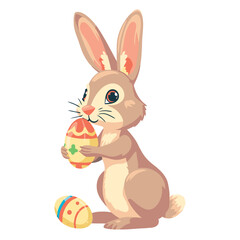 Vector cute cartoon rabbit with easter eggs