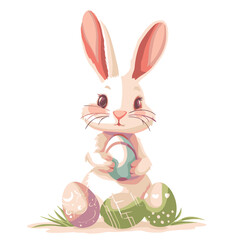 Vector cute cartoon rabbit with easter eggs