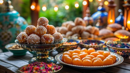 Celebrate Ramadan with traditional Iranian desserts and observe the holy month of fasting and prayer with a Halal greeting card for Eid Mubarak.