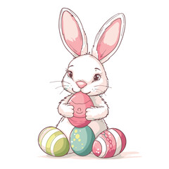 Vector cute cartoon rabbit with easter eggs
