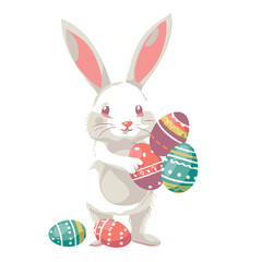 Vector cute cartoon rabbit with easter eggs