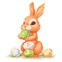 Vector cute cartoon rabbit with easter eggs