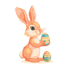 Vector cute cartoon rabbit with easter eggs