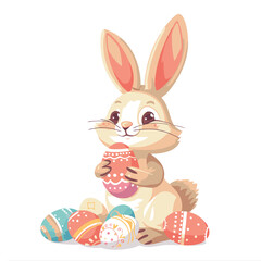 Vector cute cartoon rabbit with easter eggs