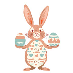 Vector cute cartoon rabbit with easter eggs