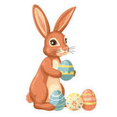 Vector cute cartoon rabbit with easter eggs