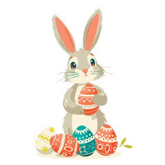 Vector cute cartoon rabbit with easter eggs
