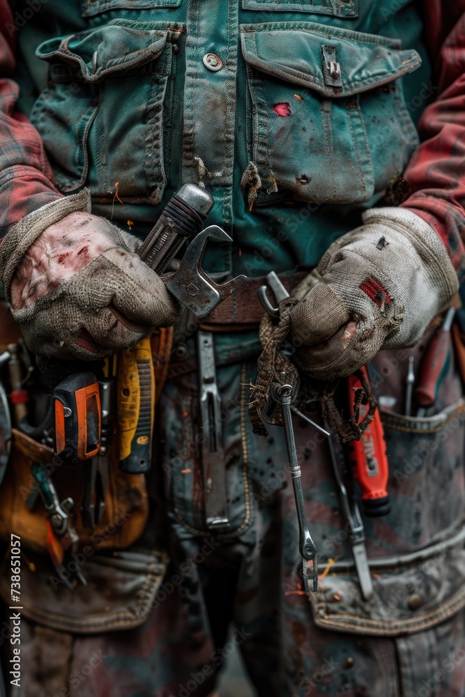 Poster A close-up image of a person holding a pair of tools. This versatile picture can be used in various contexts