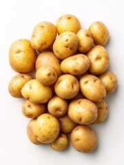 Fresh, unpeeled newborn potatoes grenailles on a blank canvas.