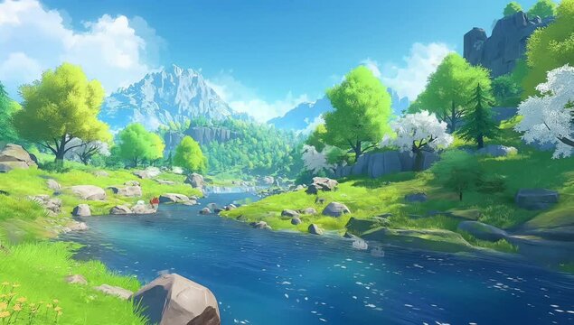 The blue sky with a romantic touch, satisfies the gaming experience with a calm and enchanting atmosphere, Seamless looping time-lapse animation video background  Generated AI