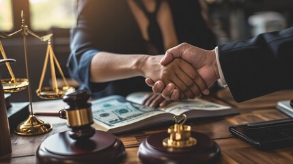 Fototapeta na wymiar Exploiting clients for financial gain through handshakes and legal victories, Asian and Japanese attorneys use bribery to earn dollars.
