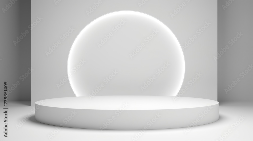 Poster white podium illuminated by a bright light, suitable for various presentations and events