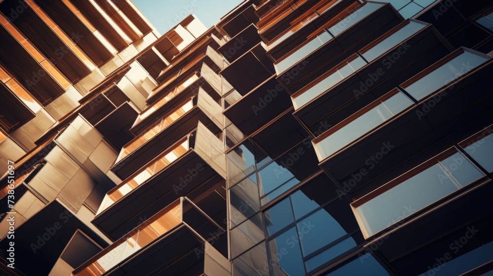 Poster tall building with many windows against a sky background. suitable for architectural designs
