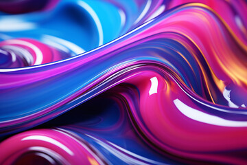 A 3D illustration of an exuberant, glossy fluid surface with a soft focus, in vibrant hues of pink, blue and green.