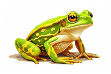 Obraz premium A green and yellow frog sitting on the ground. Suitable for nature and animal themes