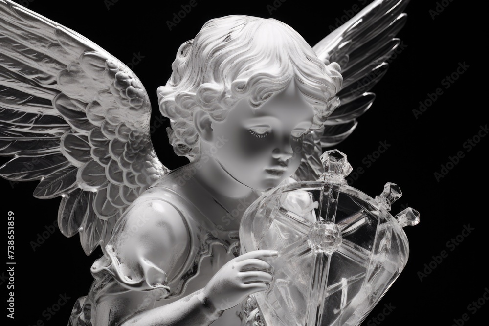 Poster A beautiful statue of an angel holding a bird. Suitable for various design projects