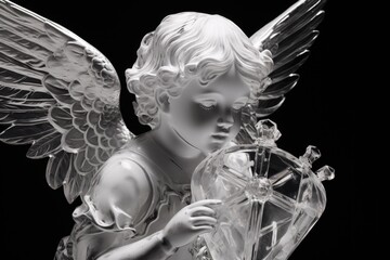 A beautiful statue of an angel holding a bird. Suitable for various design projects
