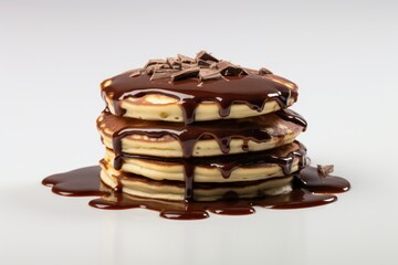Delicious stack of pancakes drizzled with chocolate syrup. Perfect for food blogs and breakfast menus - Powered by Adobe