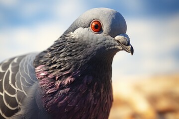 Close up of a pigeon with striking red eyes, perfect for nature or wildlife themes © Fotograf