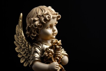 Fototapeta premium An angelic statue holding a bouquet of flowers. Ideal for memorial or sympathy themes