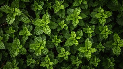 Urtica urens lesser nettle plants in autumn with empty space for text or product a vibrant backdrop, Generative AI. - obrazy, fototapety, plakaty