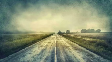 Foto op Canvas Watercolor illustration of a straight road in the countryside © Jennifer