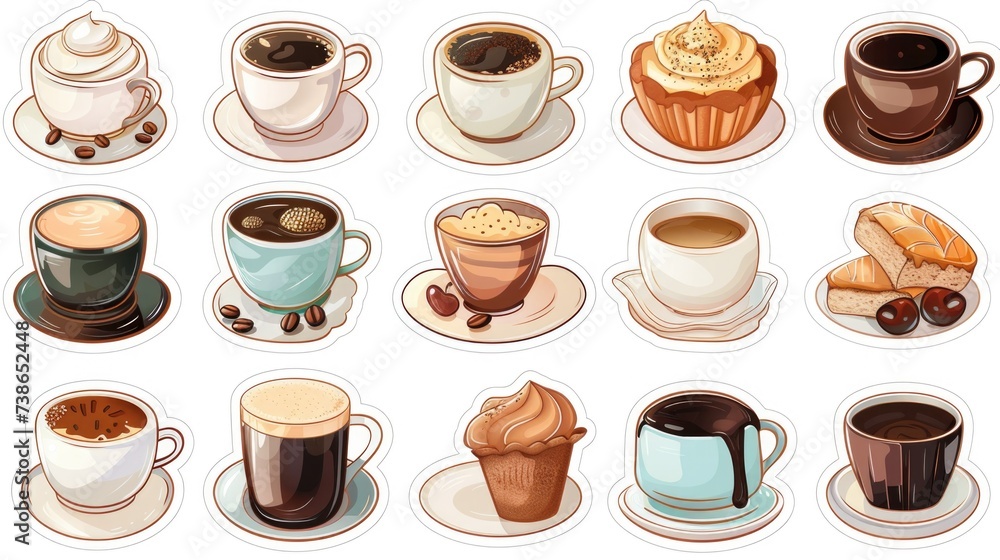 Canvas Prints A set of coffee cups and saucers, perfect for coffee shops or cafes