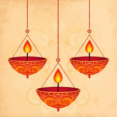 Traditional Diwali lanterns symbol vintage style vector illustration poster