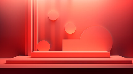 Monochromatyczne czerwone tło w koła  kształty 3d. Modele trójwymiarowe. - obrazy, fototapety, plakaty