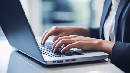 close-up of  hands of businessman pressing on laptop keyboard freelancer technology finance and business