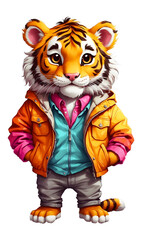 cute little tiger wearing colorful jacket 